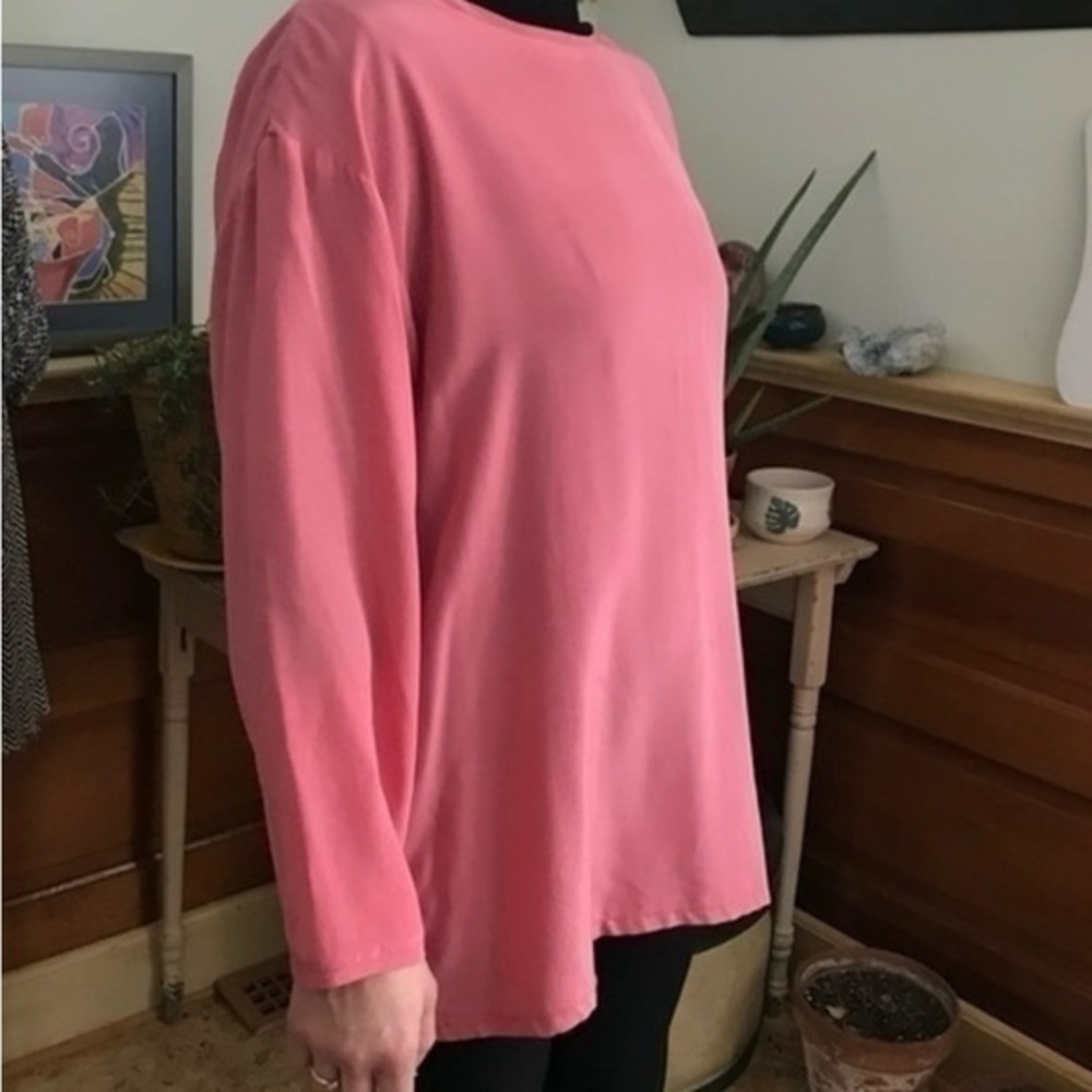 Long Sleeve Silk Top Designer Vintage Beautiful Rose Pink Color